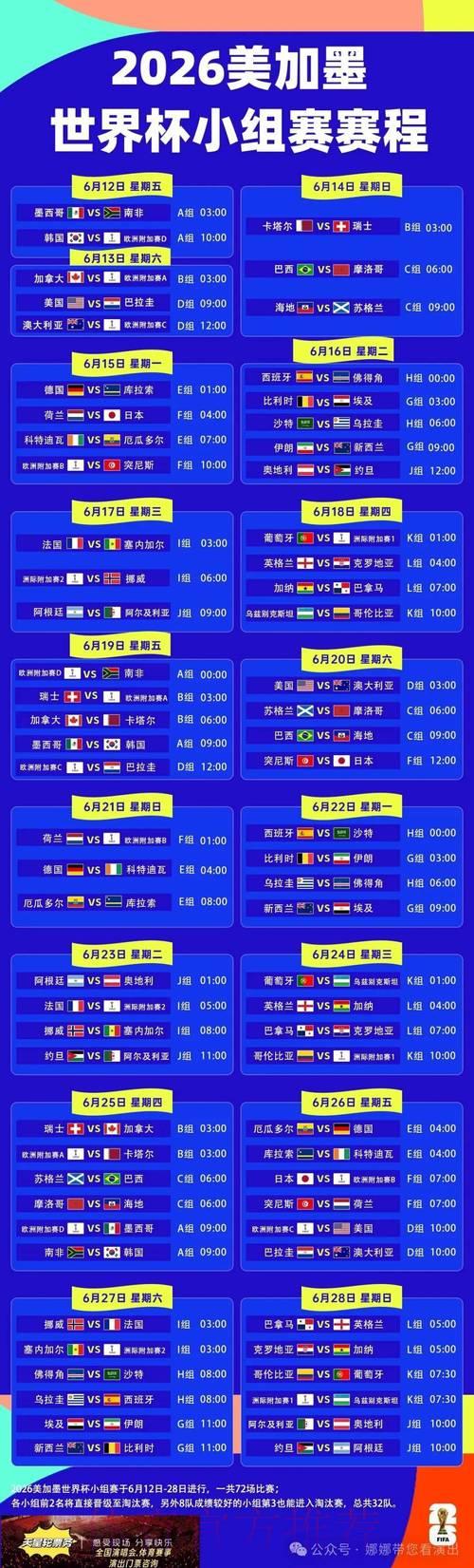 世界杯最新赛程安排实时资讯 世界杯最新赛程安排实时资讯